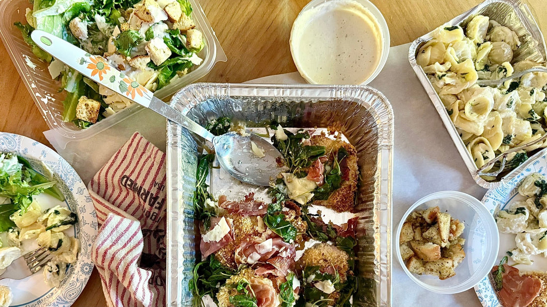 Week of 10/5/25 - Prosciutto Chicken with Creamy Spinach Orecchiette and Caesar Salad - Queen Ro To Go