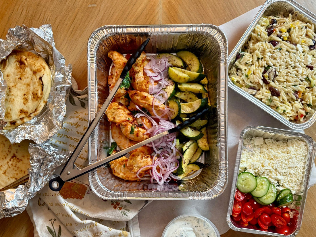 Week of 11/16/25 - Chicken Shawarma with Warm House-Baked Flatbread, Zucchini Spears and Lemon Orzo Salad - Queen Ro To Go