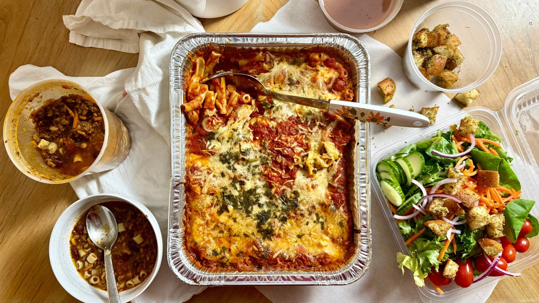 Week of 12/7/25 - Baked Ziti with Fresh Mozzarella, Pasta Fagioli and Garden Salad - Queen Ro To Go