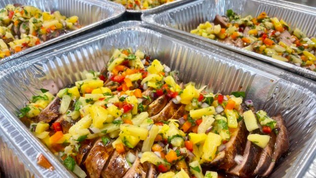 Week of 3/2/25 - Honey Garlic Pork Tenderloin with Fried Rice and Crispy Spring Rolls - Queen Ro To Go