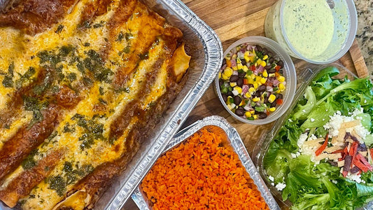 Week of 5/4/25 - Beef Enchiladas Roja with Spanish Rice and Southwest Salad - Queen Ro To Go
