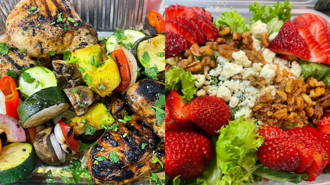 Week of 6/1/25 - Cilantro Honey Lime Chicken with Summer Veggie Kabobs and Summer Strawberry Salad - Queen Ro To Go