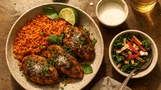 Week of 7/20/25 - Tequila Lime Chicken with Spanish Rice and Southwest Salad - Queen Ro To Go
