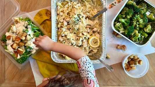 Week of 7/27/25 - Lemon Chicken Pasta with Roasted Broccoli and Caesar Salad - Queen Ro To Go