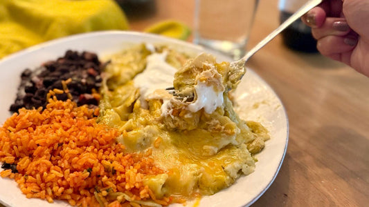 Week of 8/10/25 - Chicken Enchiladas Verde with Spanish Rice and Black Beans - Queen Ro To Go