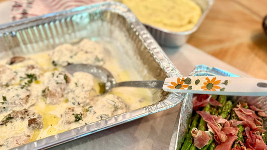 Week of 8/24/25 - Creamy Garlic Chicken with Mashed Potatoes and Asparagus with Prosciutto - Queen Ro To Go